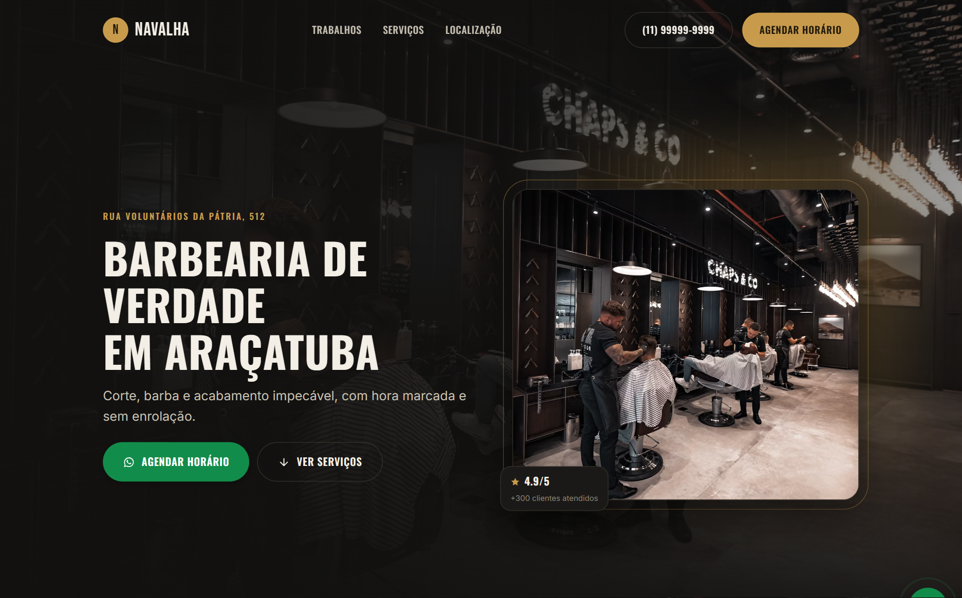 Modelo Navalha, site de barbearia